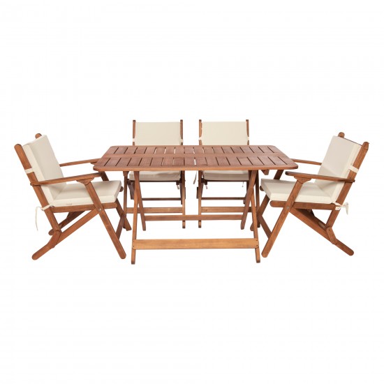 4 Kişilik Ahşap Katlanır Koltuklu Bahçe Seti - 135x80 cm (Grup E)