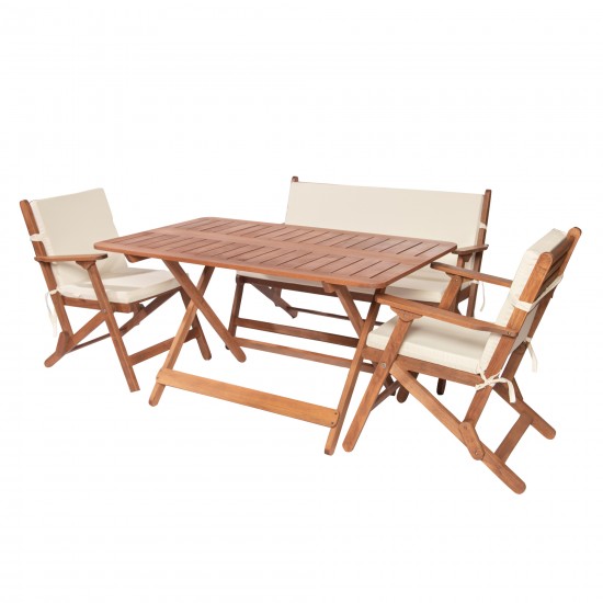 4-6 Kişilik Geniş Katlanır Ahşap Bahçe Seti - 135x80cm. (Grup D)