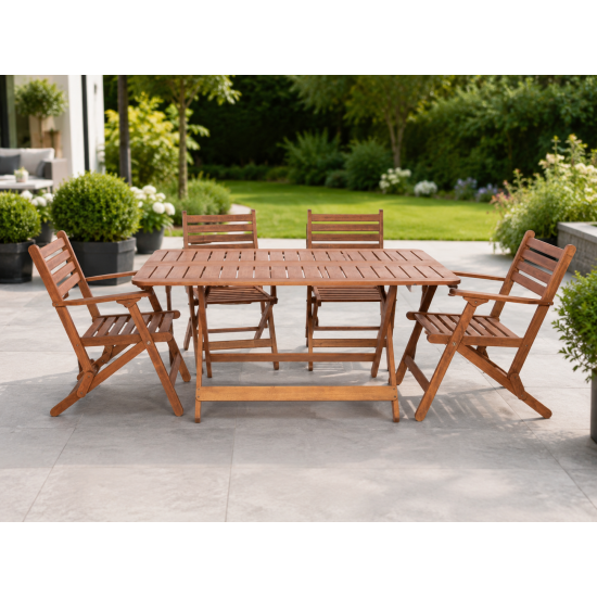 4 Kişilik Ahşap Katlanır Koltuklu Bahçe Seti - 135x80 cm (Grup E)