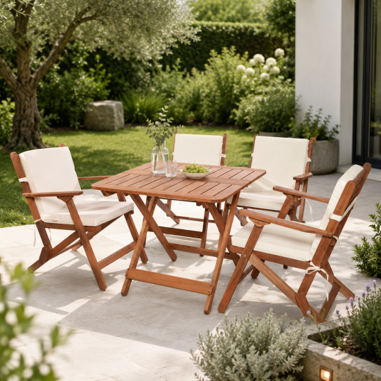 4 Kişilik Ahşap Katlanır Oturma Grubu - 80x80 cm (Grup F)