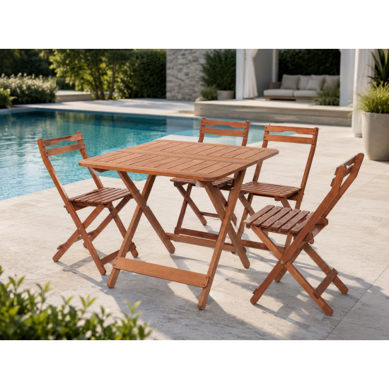 4 Kişilik Katlanır Masa & Sandalye Seti - 80x80 cm (Grup K)